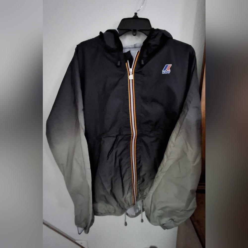 K-Way Black and Gray Ombre Rain Jacket
